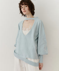 ねじりチョーカー深V裾デザインニット