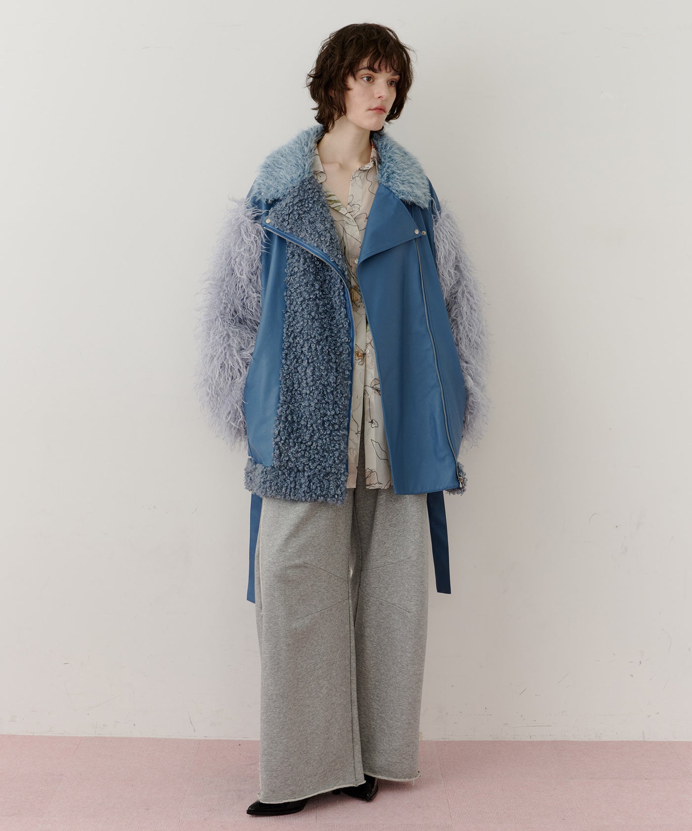 Etude ファーコート M 予約】ボリュームファー×レザーBIGジャケット