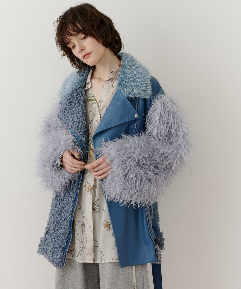 【予約】ボリュームファー×レザーBIGジャケットコート