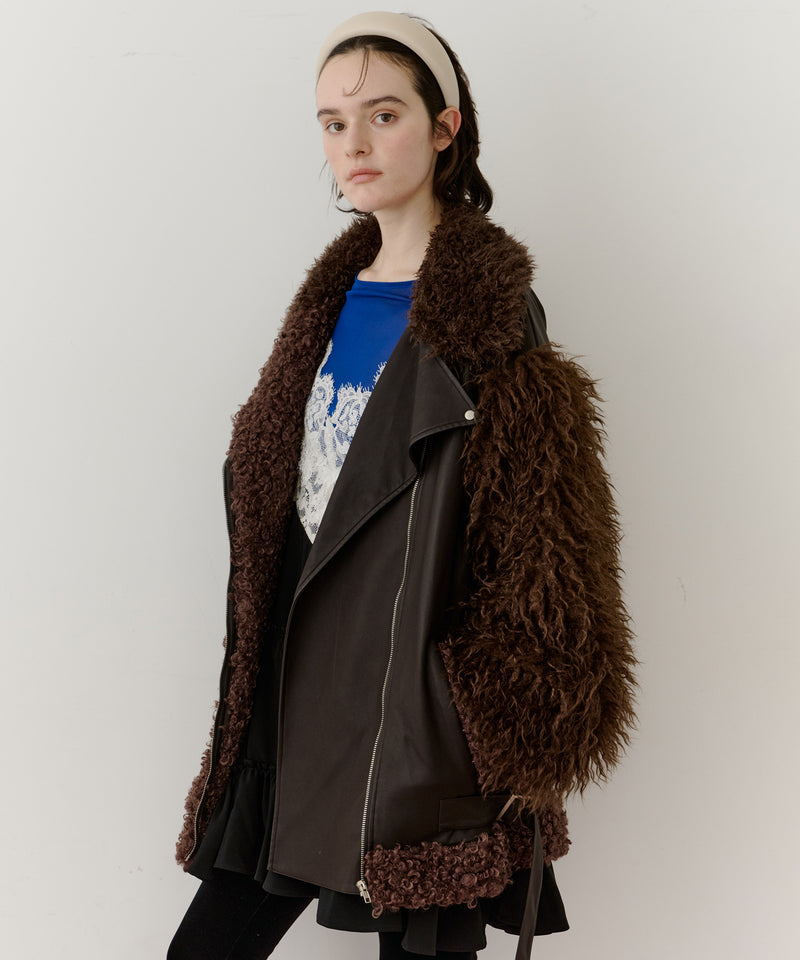 【予約】ボリュームファー×レザーBIGジャケットコート