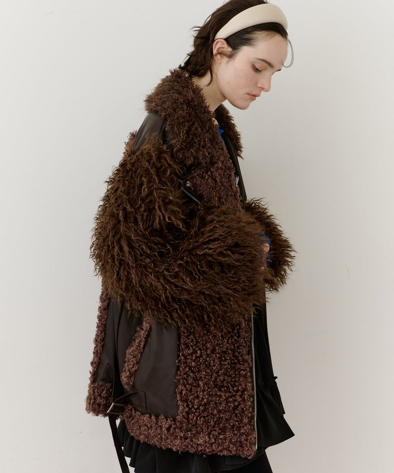 【予約】ボリュームファー×レザーBIGジャケットコート