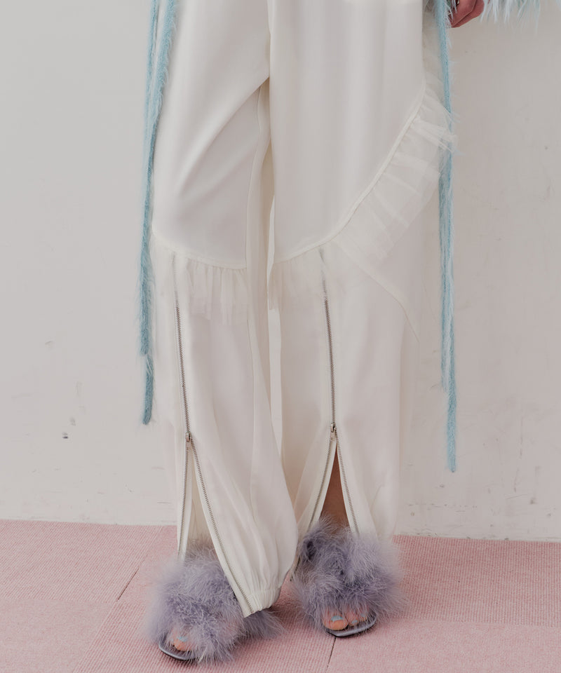 【J1U by LA BELLE ETUDE】フロント裾ZIPチュールフリルデザインパンツ