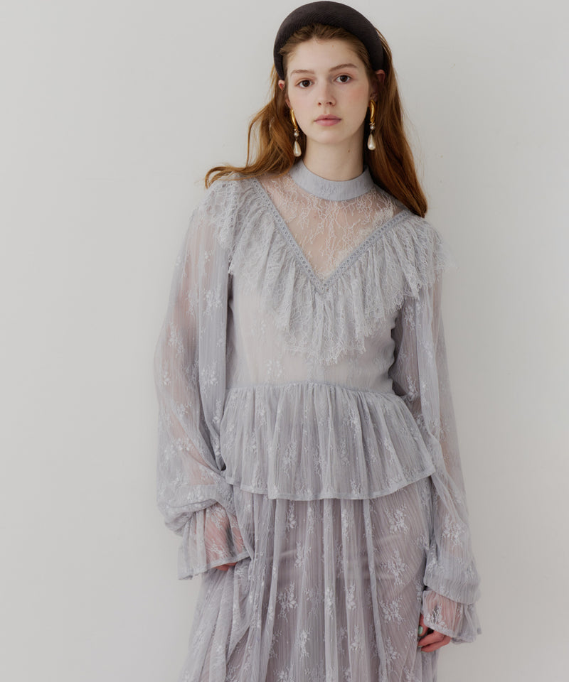 【J1U by LA BELLE ETUDE】vintage調ストライプフラワー総レースドレスOP