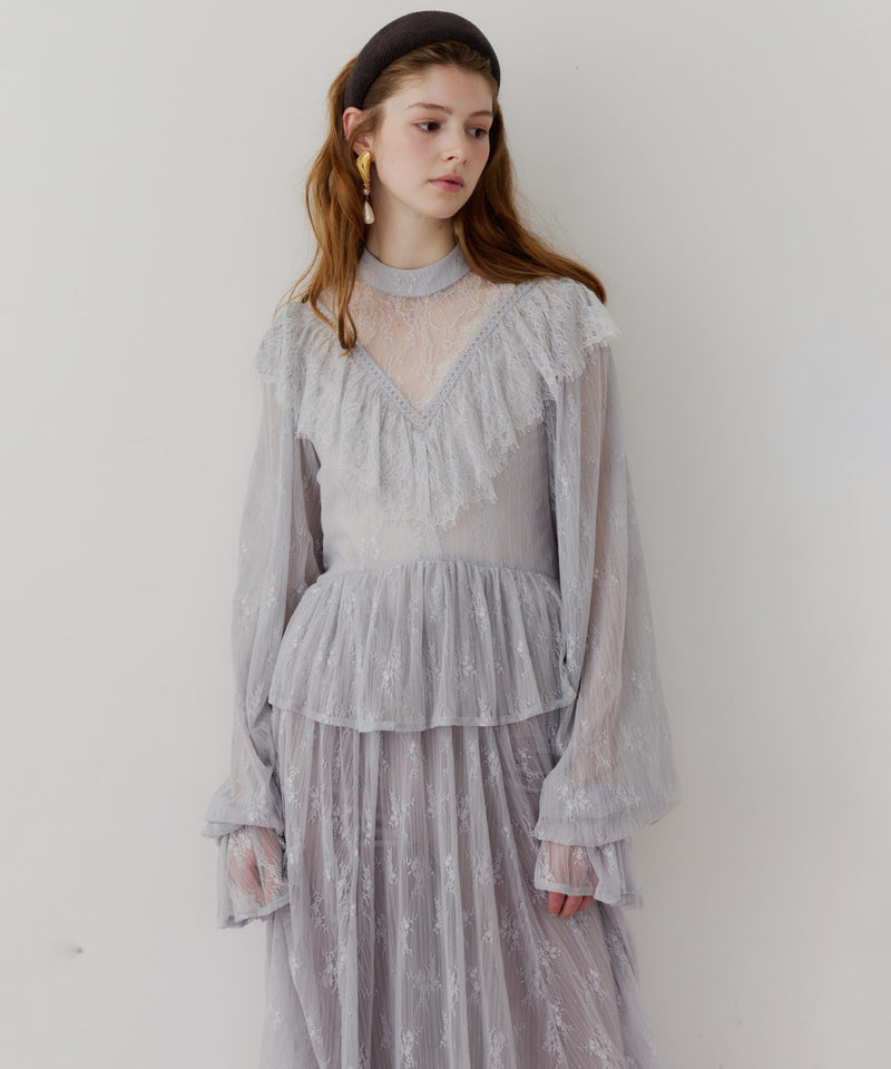 【J1U by LA BELLE ETUDE】vintage調ストライプフラワー総レースドレスOP