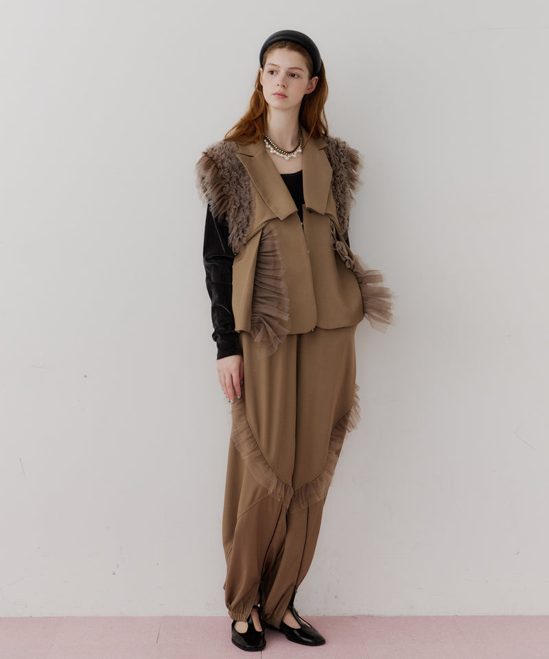 【J1U by LA BELLE ETUDE】フロント裾ZIPチュールフリルデザインパンツ