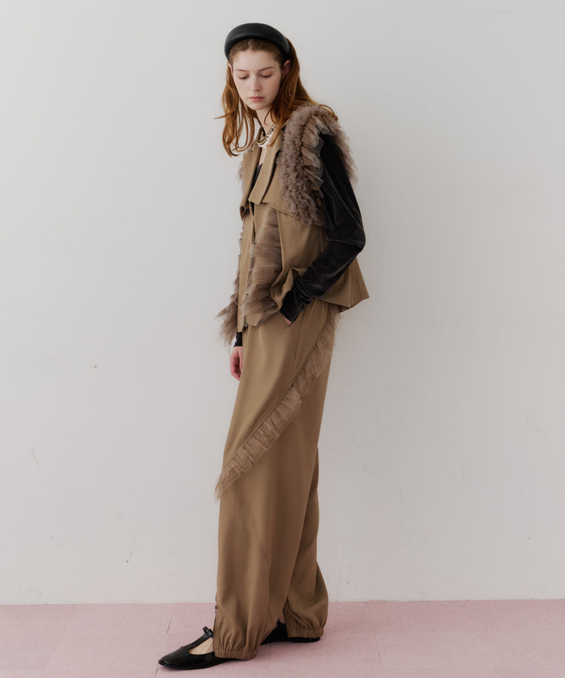 【J1U by LA BELLE ETUDE】フロント裾ZIPチュールフリルデザインパンツ