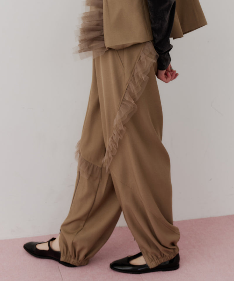 【J1U by LA BELLE ETUDE】フロント裾ZIPチュールフリルデザインパンツ