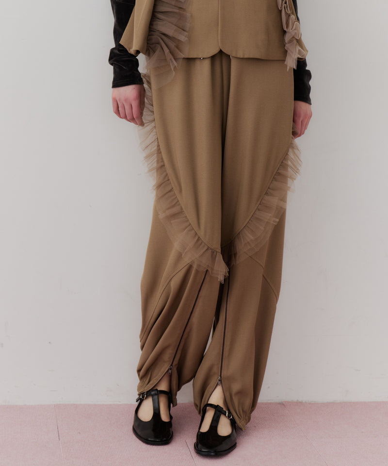 【J1U by LA BELLE ETUDE】フロント裾ZIPチュールフリルデザインパンツ