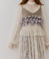 【J1U by LA BELLE ETUDE】vintage調ストライプフラワー総レースドレスOP