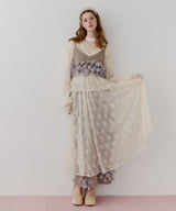 【J1U by LA BELLE ETUDE】vintage調ストライプフラワー総レースドレスOP