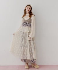 【J1U by LA BELLE ETUDE】vintage調ストライプフラワー総レースドレスOP