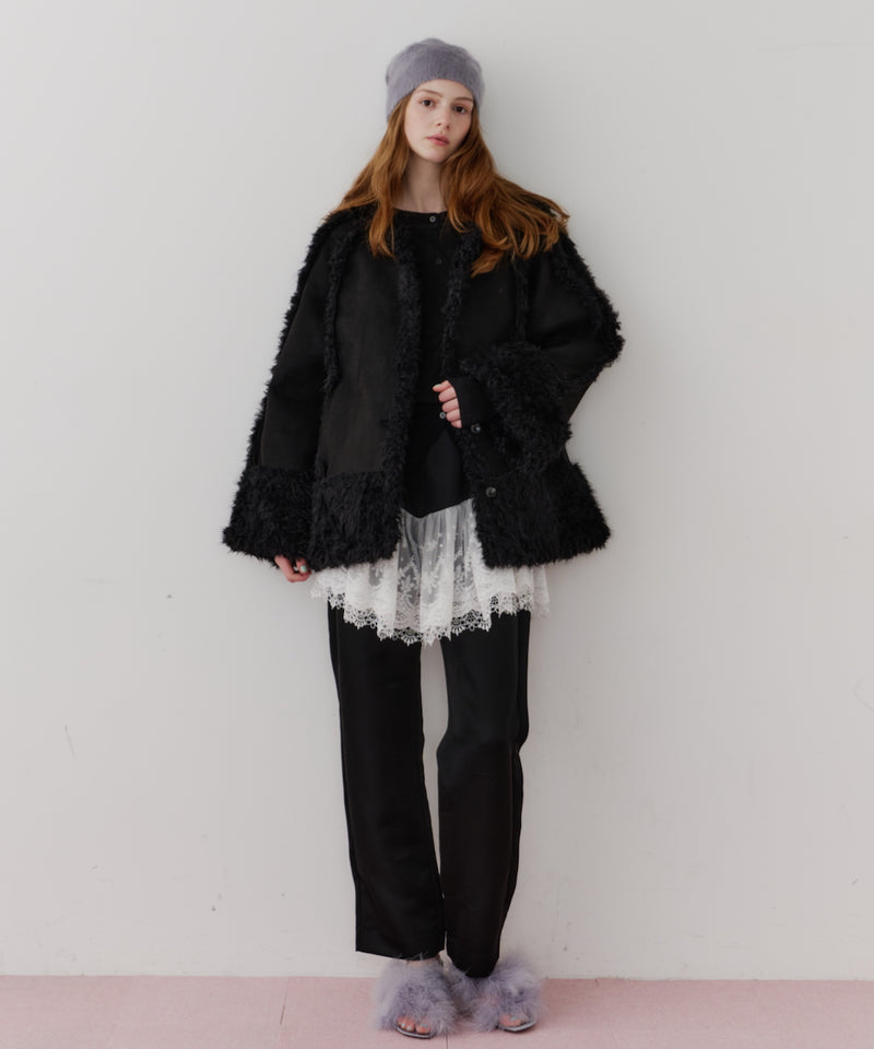 【予約】【J1U by LA BELLE ETUDE】ノーカラームートンライクボンディングコート