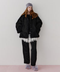 【予約】【J1U by LA BELLE ETUDE】ノーカラームートンライクボンディングコート