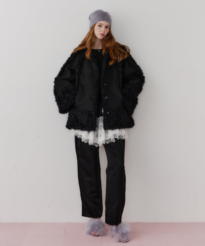 【予約】【J1U by LA BELLE ETUDE】ノーカラームートンライクボンディングコート