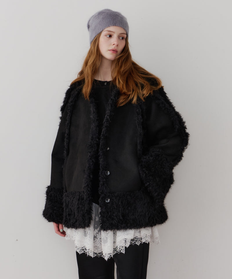 【予約】【J1U by LA BELLE ETUDE】ノーカラームートンライクボンディングコート