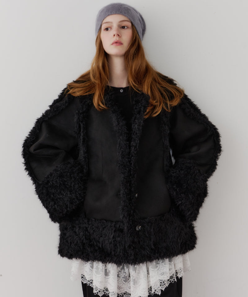 【予約】【J1U by LA BELLE ETUDE】ノーカラームートンライクボンディングコート