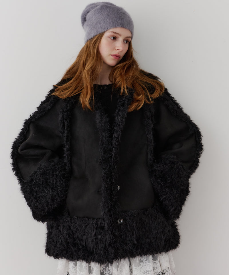 【予約】【J1U by LA BELLE ETUDE】ノーカラームートンライクボンディングコート