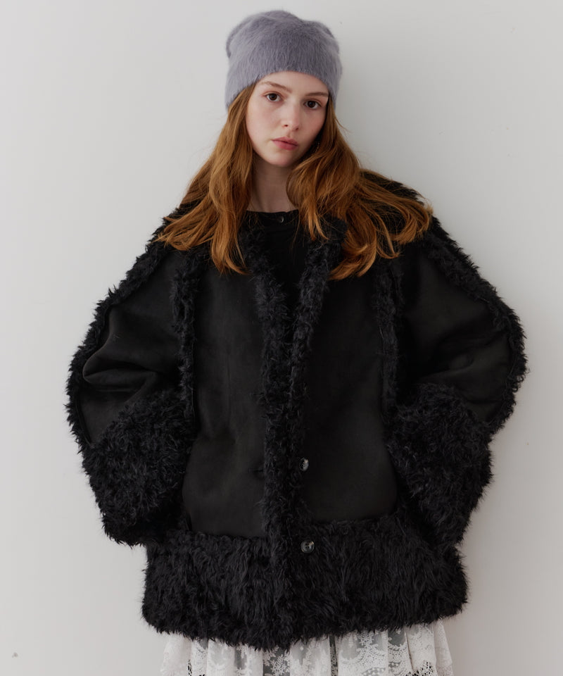 【予約】【J1U by LA BELLE ETUDE】ノーカラームートンライクボンディングコート