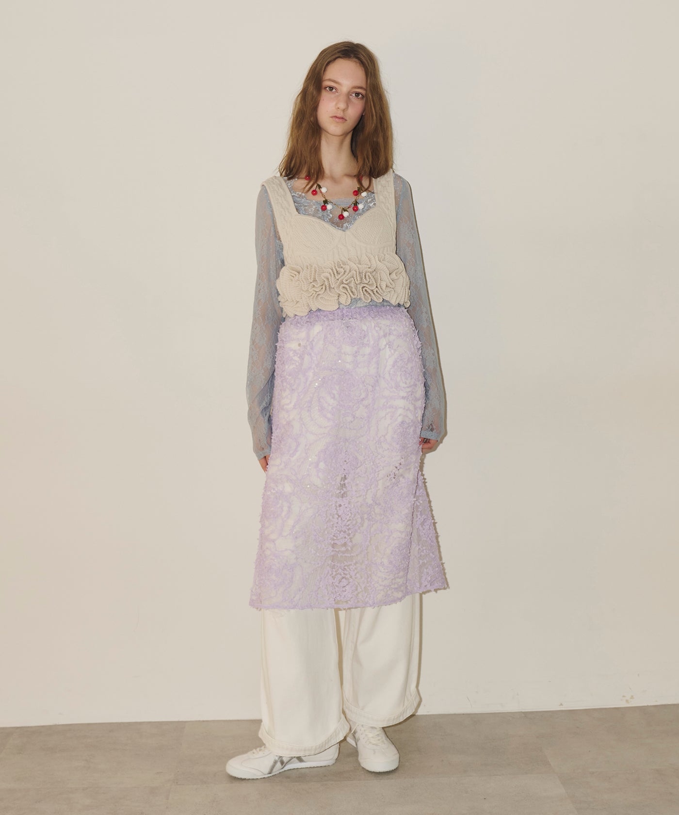 J1U by LA BELLE ETUDE】シアーローズモチーフレースIラインスカート