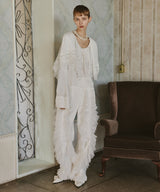 デニム×ギャザーチュールパンツ