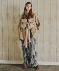 デニム×ギャザーチュールパンツ