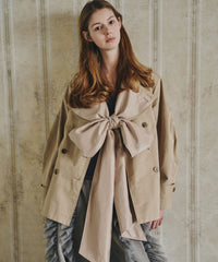 【予約開始待ち】カーブスリーブボウタイリボンショートトレンチ