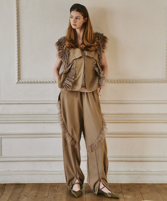 【一部カラー予約】【J1U by LA BELLE ETUDE】フロント裾ZIPチュールフリルデザインパンツ