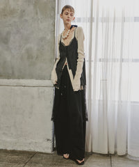 【予約】ボタンディテールサテンレースキャミチュニック