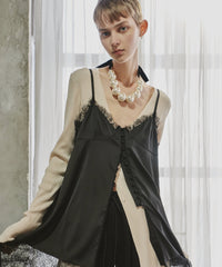 【予約】ボタンディテールサテンレースキャミチュニック