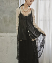 【予約】ボタンディテールサテンレースキャミチュニック