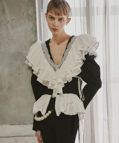 【予約】レースVネックギャザーフリルつけ衿