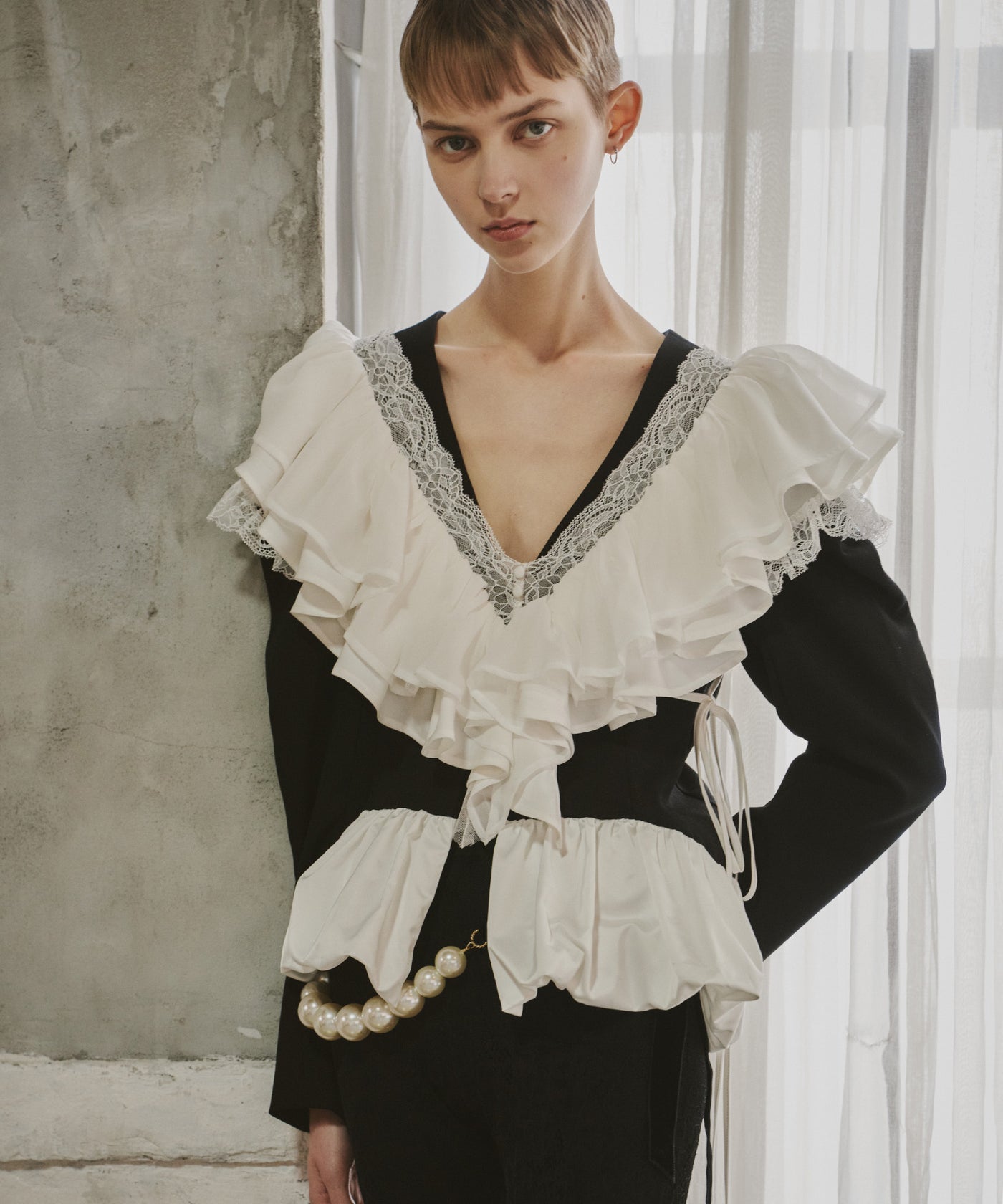 予約】レースVネックギャザーフリルつけ衿 – LA BELLE ETUDE online store