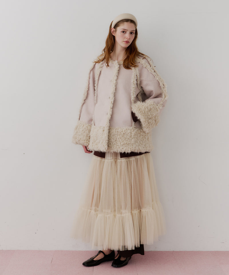 【予約】【J1U by LA BELLE ETUDE】ノーカラームートンライクボンディングコート