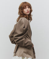 【予約10%OFF】配色ドレープパフスリーブダブルジャケット