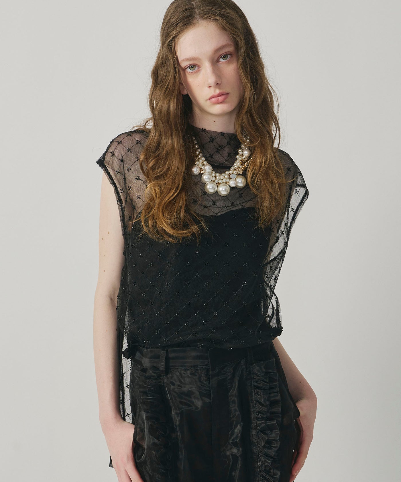新品♡la belle Etude プリーツレース ブラウス カットソー シアー REVIVAL】【J1U by LA BELLE ETUDE】ビーズ×シアートップス – LA