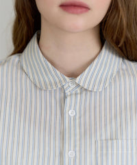 【GIUNON】round collar stripe shirt / ラウンドカラーストライプシャツ