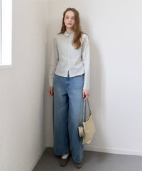 【GIUNON】round collar stripe shirt / ラウンドカラーストライプシャツ