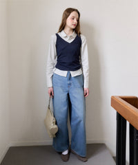 【GIUNON】round collar stripe shirt / ラウンドカラーストライプシャツ