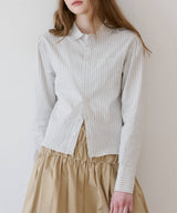 【GIUNON】round collar stripe shirt / ラウンドカラーストライプシャツ