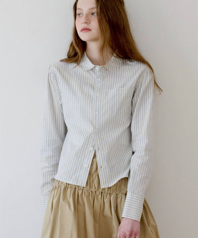 【GIUNON】round collar stripe shirt / ラウンドカラーストライプシャツ