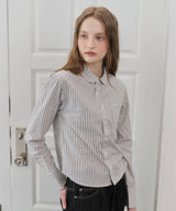 【GIUNON】round collar stripe shirt / ラウンドカラーストライプシャツ