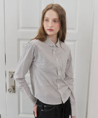 【GIUNON】round collar stripe shirt / ラウンドカラーストライプシャツ
