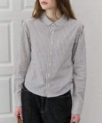 【GIUNON】round collar stripe shirt / ラウンドカラーストライプシャツ