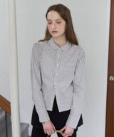 【GIUNON】round collar stripe shirt / ラウンドカラーストライプシャツ