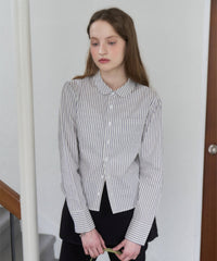 【GIUNON】round collar stripe shirt / ラウンドカラーストライプシャツ