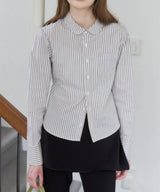 【GIUNON】round collar stripe shirt / ラウンドカラーストライプシャツ