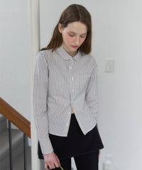 【GIUNON】round collar stripe shirt / ラウンドカラーストライプシャツ