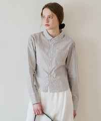 【GIUNON】round collar stripe shirt / ラウンドカラーストライプシャツ