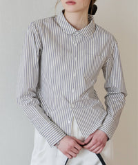 【GIUNON】round collar stripe shirt / ラウンドカラーストライプシャツ