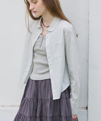 【GIUNON】round collar stripe shirt / ラウンドカラーストライプシャツ
